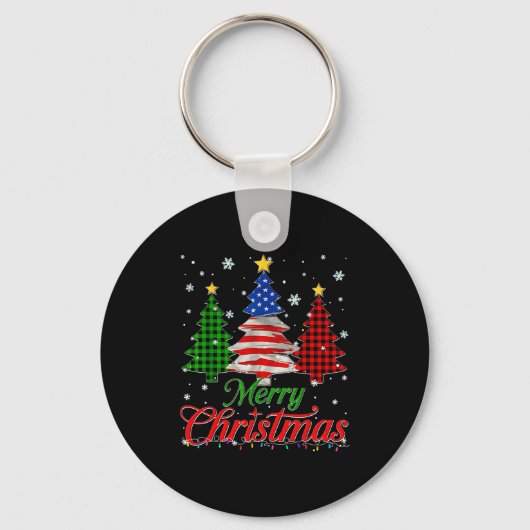 Merry Christmas Tree Plaid Us Flag Snowflake Xmas Sleutelhanger (Voorkant)