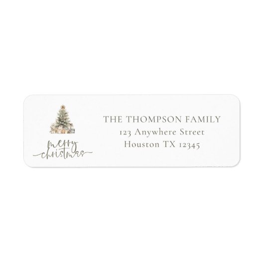 Merry Christmas Tree Sage Script Retouradres Etiket (Voorkant)