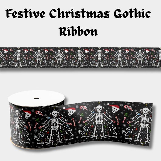 Merry Christmas Tree Skeleton Pattern Grosgrain Lint