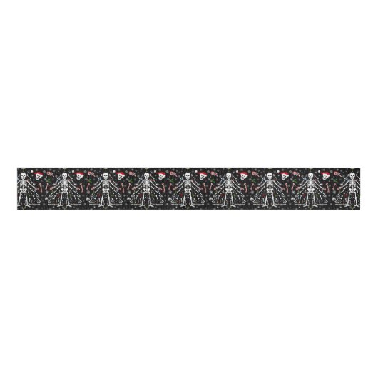 Merry Christmas Tree Skeleton Pattern Grosgrain Lint (Voorkant)