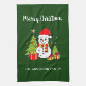 Merry Christmas Tree Snowman Gepersonaliseerd Theedoek (Verticaal)