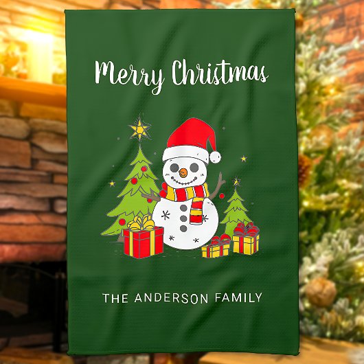 Merry Christmas Tree Snowman Gepersonaliseerd Theedoek