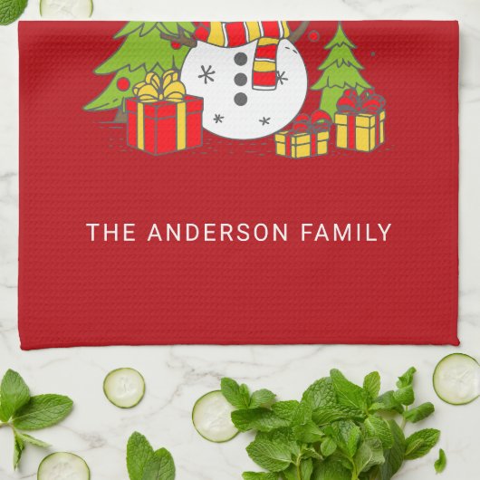 Merry Christmas Tree Snowman Gepersonaliseerd Theedoek (Gevouwen)