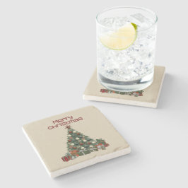 Merry Christmas Tree Stone Coaster Stenen Onderzetter
