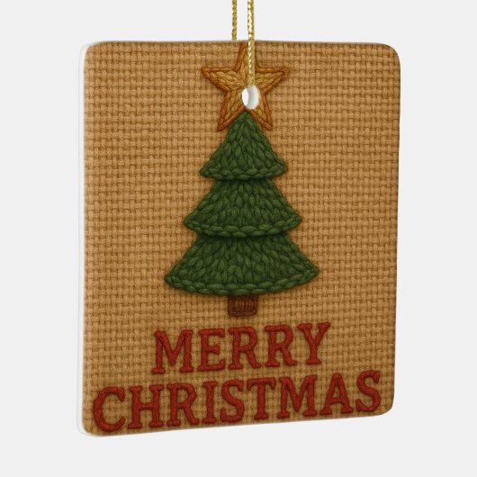 Merry Christmas tree with a knitted feel Keramisch Ornament (Rechts)