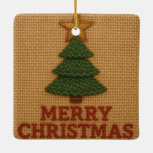 Merry Christmas tree with a knitted feel Keramisch Ornament (Achterkant)