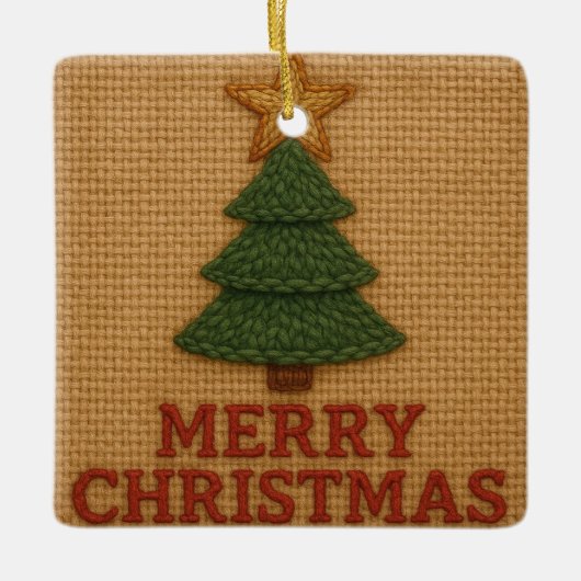Merry Christmas tree with a knitted feel Keramisch Ornament (Voorkant)