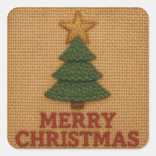 Merry Christmas tree with a knitted feel Vierkante Sticker (Voorkant)