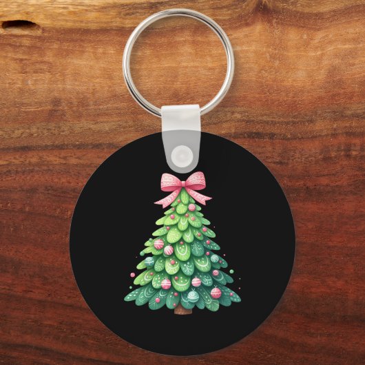 Merry Christmas Tree With Coquette Bow Xmas Holida Sleutelhanger (Voorkant)