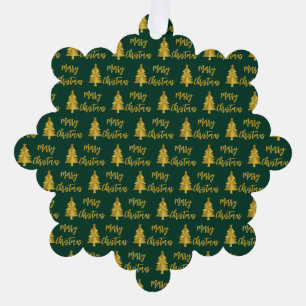 Merry Christmas Trees Groen Goud Script Van Naam Ornament Kaart