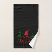 Merry Christmas Trees Text On Black Bad Handdoek (Handdoek)