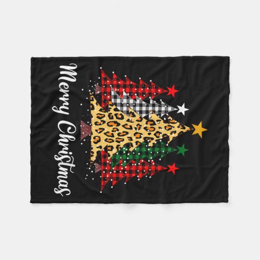 Merry Christmas Trees With Buffalo Plaid & Leo Fleece Deken (Voorkant (Horizontaal))