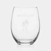 Merry Christmas Tropical Palm Trees Holiday Wijnglas Zonder Voet (Achterkant)