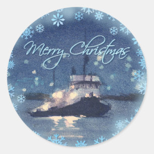 MERRY CHRISTMAS TUG BOAT VAN SHARON SHARPE RONDE STICKER