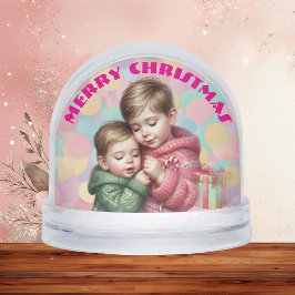 Merry Christmas Two Brothers Family Photo Pastel Sneeuwbol