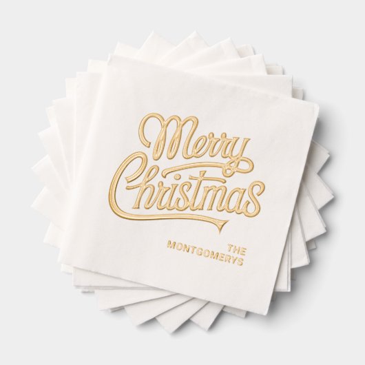 Merry Christmas Typography Foil Stamped Napkins (Insitu (empilé))