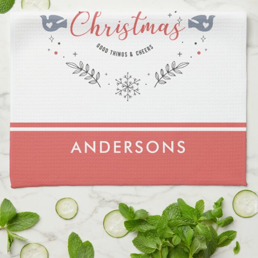 Merry Christmas Typography Ornament Theedoek (Gevouwen)