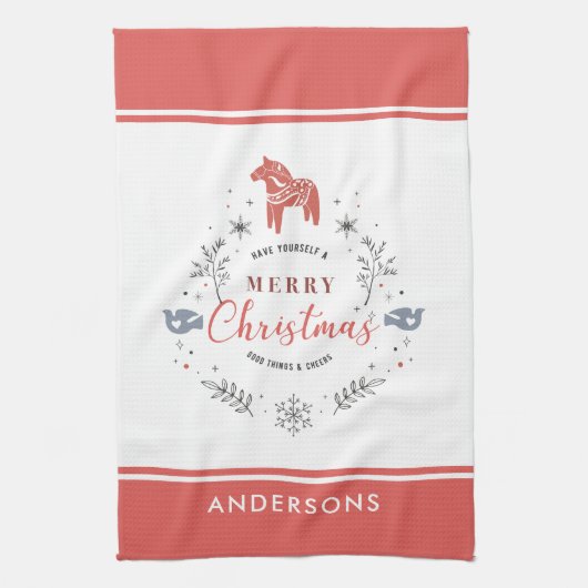 Merry Christmas Typography Ornament Theedoek (Verticaal)