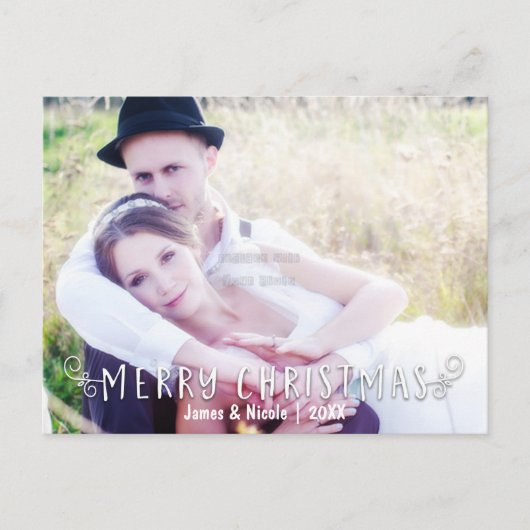 Merry Christmas Typography Photo Overlay Briefkaar Feestdagenkaart (Voorkant)