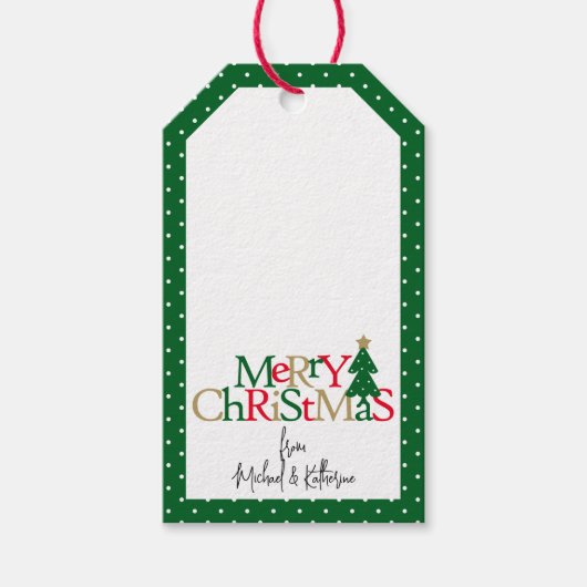Merry Christmas Typography Rood Groen Goud Cadeaulabel (Voorkant)