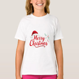 Merry Christmas Typography with Santa Hat and Snow T-shirt