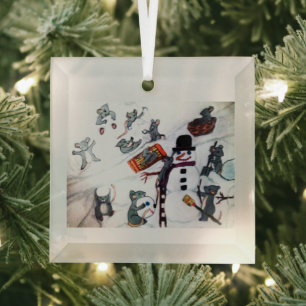 MERRY CHRISTMAS VAN MICE IN SNEE GLAS ORNAMENT