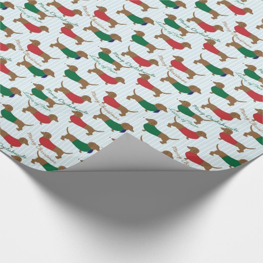 MERRY CHRISTMAS, VEEL DACHSHUNDS GIFT WRAP PAPIER (Hoek)