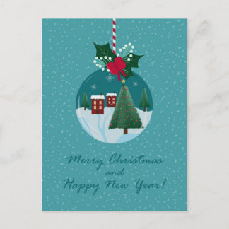 Merry Christmas Village Ornament Card Feestdagenkaart