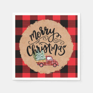 Merry Christmas Vintage Truck Script Napkins Servet