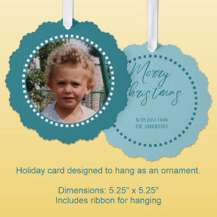 Merry Christmas voeg foto familienaam blauw toe Ornament Kaart