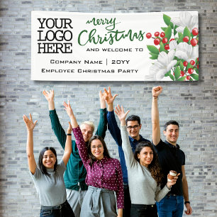 Merry Christmas Voeg Logo Waterverf Floral toe G Spandoek