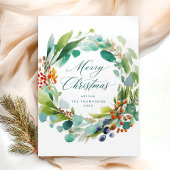 Merry Christmas Watercolor Botanical Feestdagenkaart