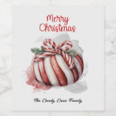 Merry Christmas Waterverf Candy Cane Snoep Wijn Etiket (Enkel label)