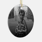 Merry Christmas Whimsical Script custom Photo Dog Keramisch Ornament (Rechts)