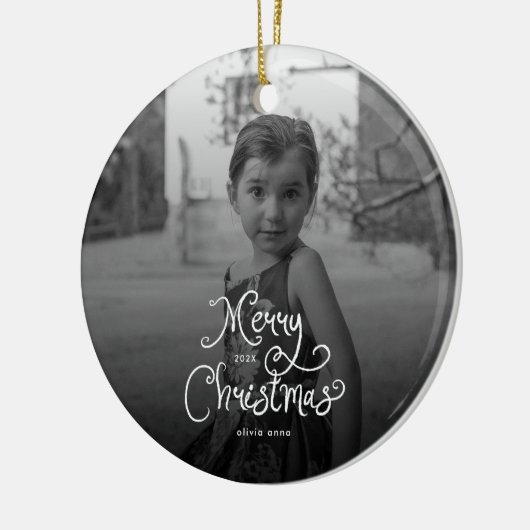 Merry Christmas Whimsical Script custom Photo Dog Keramisch Ornament (Links)