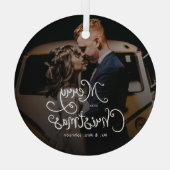 Merry Christmas Whimsical Script  Custom Photo  Glas Ornament (Achterkant)