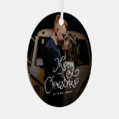 Merry Christmas Whimsical Script Custom Photo Metalen Ornament (Voorkant Rechts)