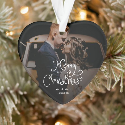 Merry Christmas Whimsical Script  Custom Photo  Ornament (Boom)