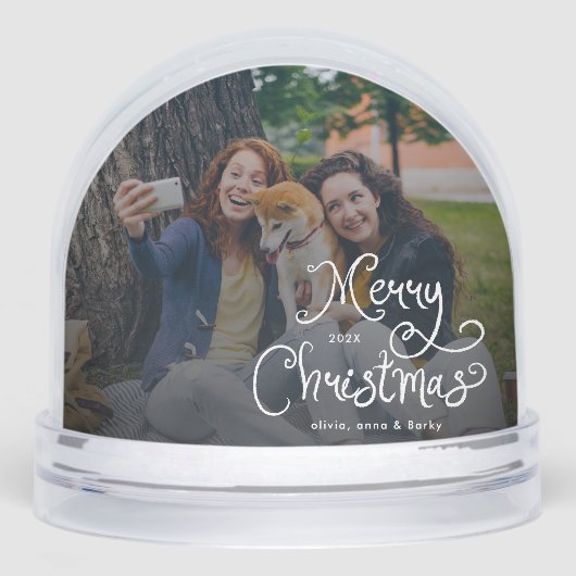 Merry Christmas Whimsical Script Family Photo Dog (Avant)