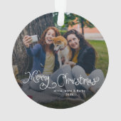 Merry Christmas Whimsical Script Family Photo Dog (dos)