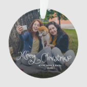 Merry Christmas Whimsical Script Family Photo Dog (devant)
