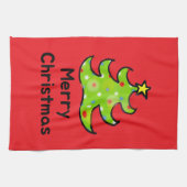Merry Christmas Whimsical Tree Design Theedoek (Horizontaal)