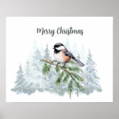 Merry Christmas Winter Spruce Tree Chickadee  Poster (Voorkant)
