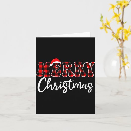 Merry Christmas With Black And Red Plaid Family Me Kaart (Gele Bloem)