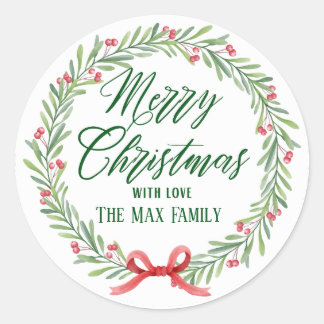 Merry Christmas With Love Wreath Holiday Ronde Sticker
