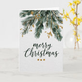 Merry Christmas with Pine Branches Kaart (Gele Bloem)