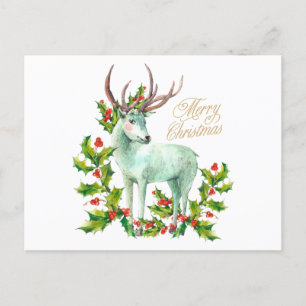 Merry Christmas Woodland Herten en Holly Berry Feestdagenkaart