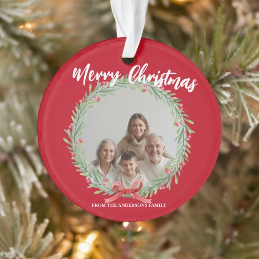 Merry Christmas Wreath Photo Personalized Family N (Arbre)