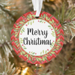 Merry Christmas Wreath Retro Red Classic Round