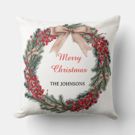 Merry Christmas Wreath Throw Pillow  Kussen